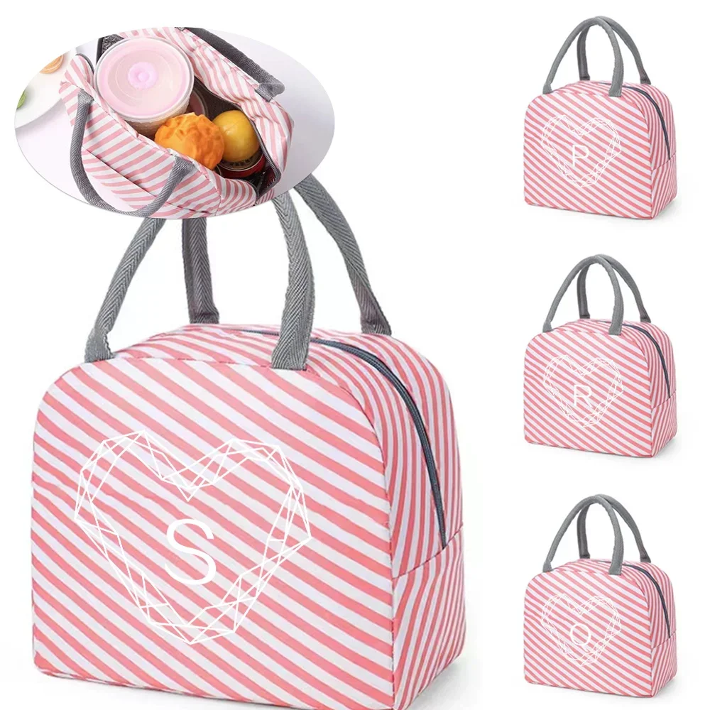 

Insulated Lunch Bag for Kids Girl Leakproof Red Stripe Design Lunch Box Diamond Printing Series Organizer Safe Zipper