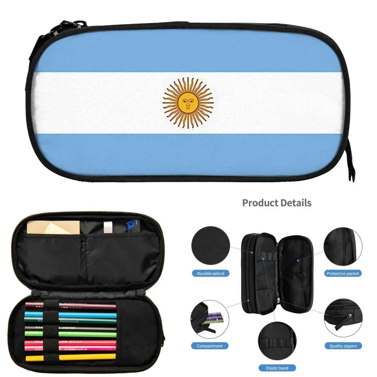アルゼンチンの国旗鉛筆ケース学生用スクールペンボックス鉛筆バッグ大容量鉛筆ポーチペンホルダー