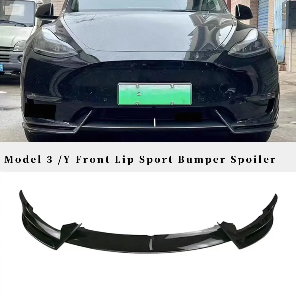 For Tesla Model 3/Y Highland AD Front Lip Model 3+ Front Bumper Lip Glossy Black Carbon Sport Spoiler Auto 2024 2022 Accessories