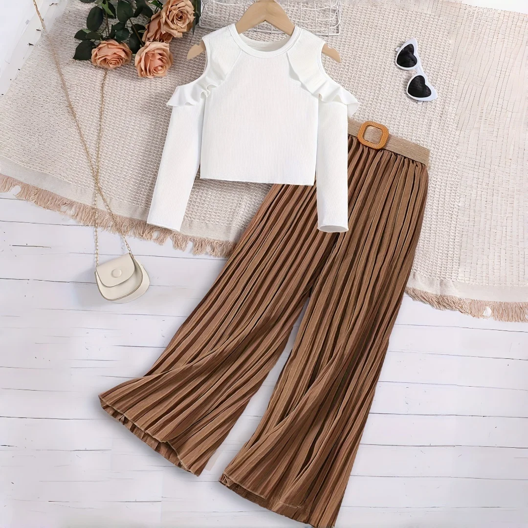 

2025 Одежда для девочек-подростков, топ с длинными рукавами + брюки, комплект из 2 предметов для осени, детская одежда, детская одежда для девочек на 8, 9, 10, 11 12 лет