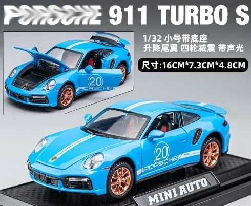 Porsche 911 Turbo S, modelo de coche de aleación fundido a presión, luz de sonido, colección de vehículos extraíbles, decoración, coche de juguete para niños, regalos para niños, 1:32