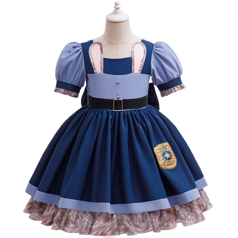 

New Police Judy Cosplay Costume Girls Rabbit Police Officer Tutu Dress Girls Animal Bunny Cosplay Kid Birthday Party Dress TAN06
