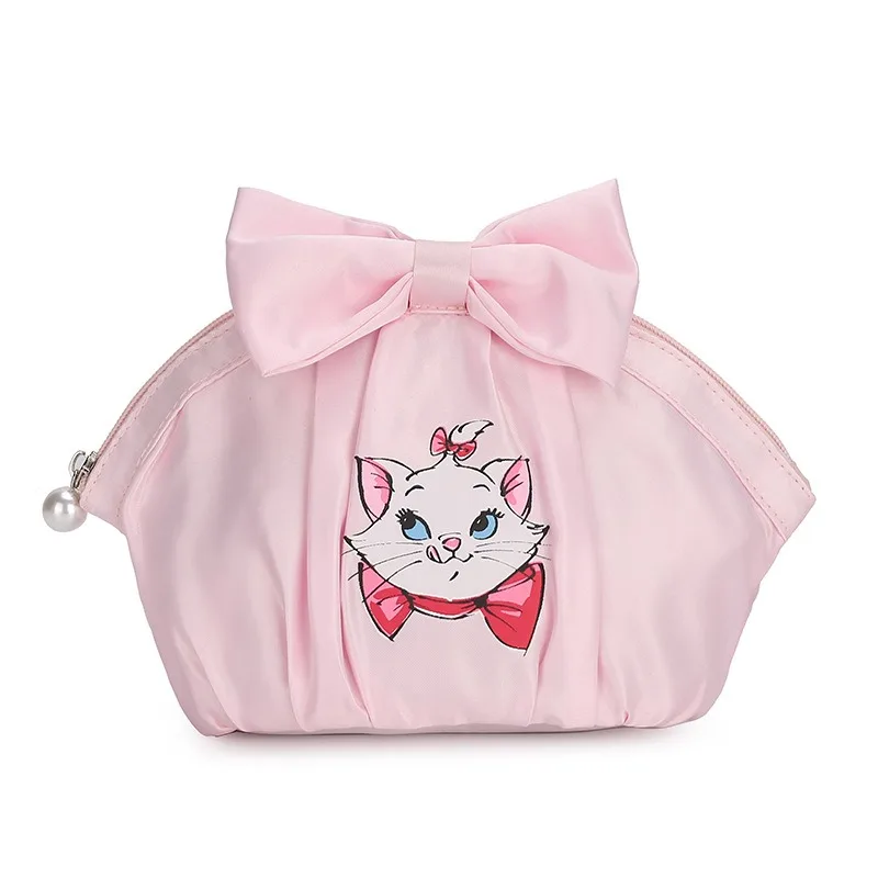 Bolsa de maquillaje de nailon Adorable de Disney, bolso portátil multifuncional, concha de dibujos animados rosa, organizador de cosméticos de tamaño Mini