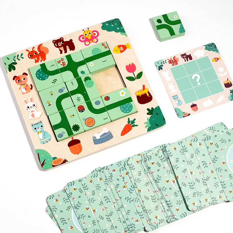 나무로 만든 길찾기 미로 퍼즐 보드 게임 논리적 사고 훈련 교육용 장난감 어린이용