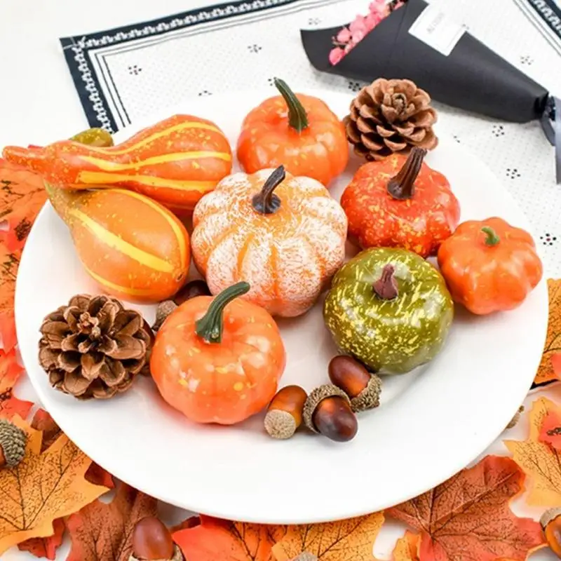 Small Pumpkins Miniature Pumpkins Pine Cones Acorns Maple Leaves Fall Home Decor Photography Props Realistic Artificial Pumpkins