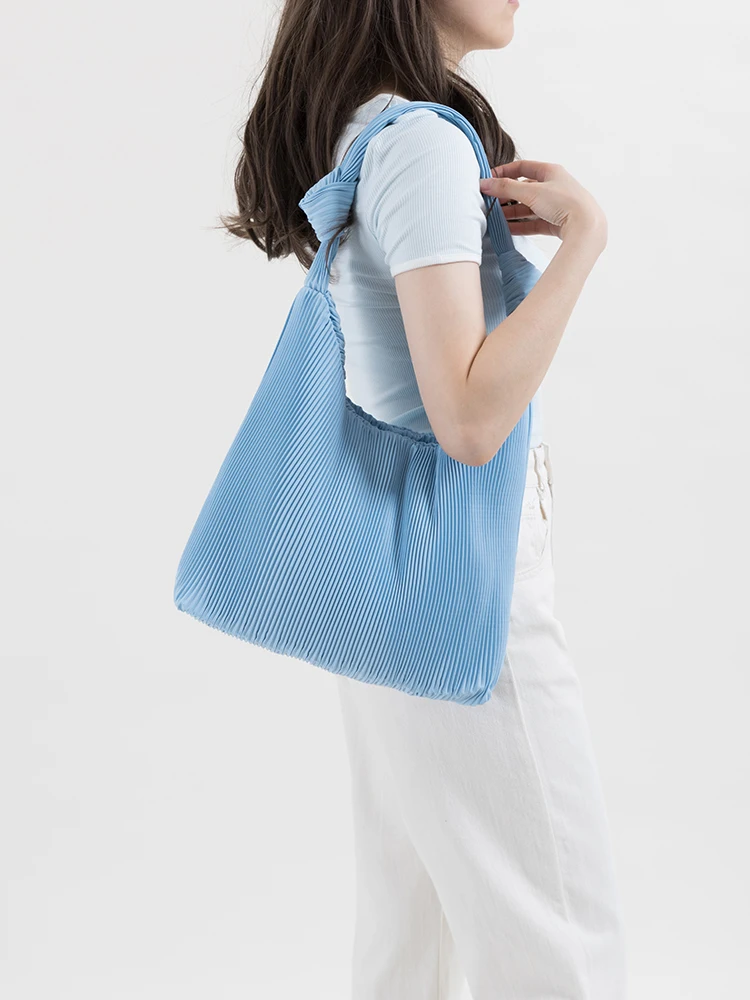 MABULA Luxury Designer Blue Pleated Hobo Shoulder Purse 2023 Fashion Knot Nylon Tote Handbag Simple Women Underarm Shopping Bag