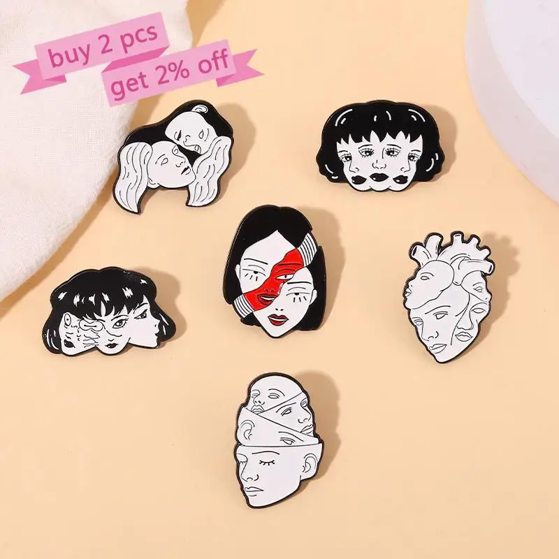 Divisive Face Enamel Pins Custom Organ Heart Horror Movie Tomie Brooches Lapel Badges Gothic Jewelry Gift for Fans Friends