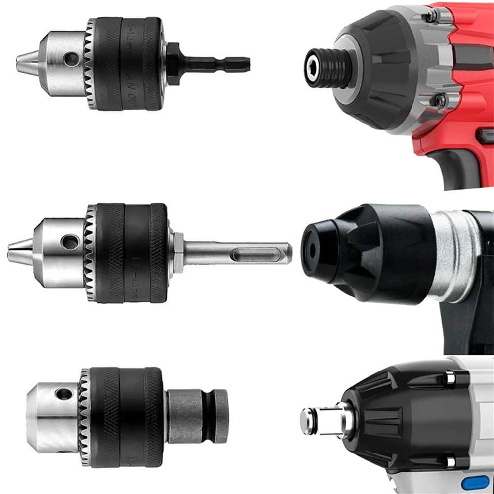 1.5-13mm Drill Chuck,1/2-20UNF Mount Impact Driver Bits Chuck Conversion Hex Shank/SDS-Plus Socket Square Adapter with Chuck Key