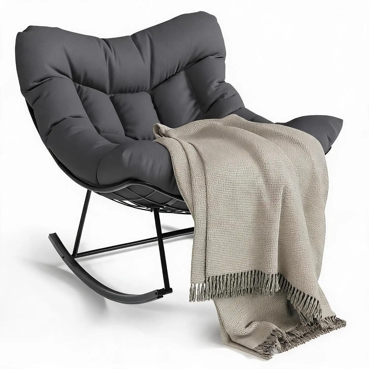 Grey Egg Rocking Chair Iron Frame Padded Comfy Indoor Lounge Sofa, Customized