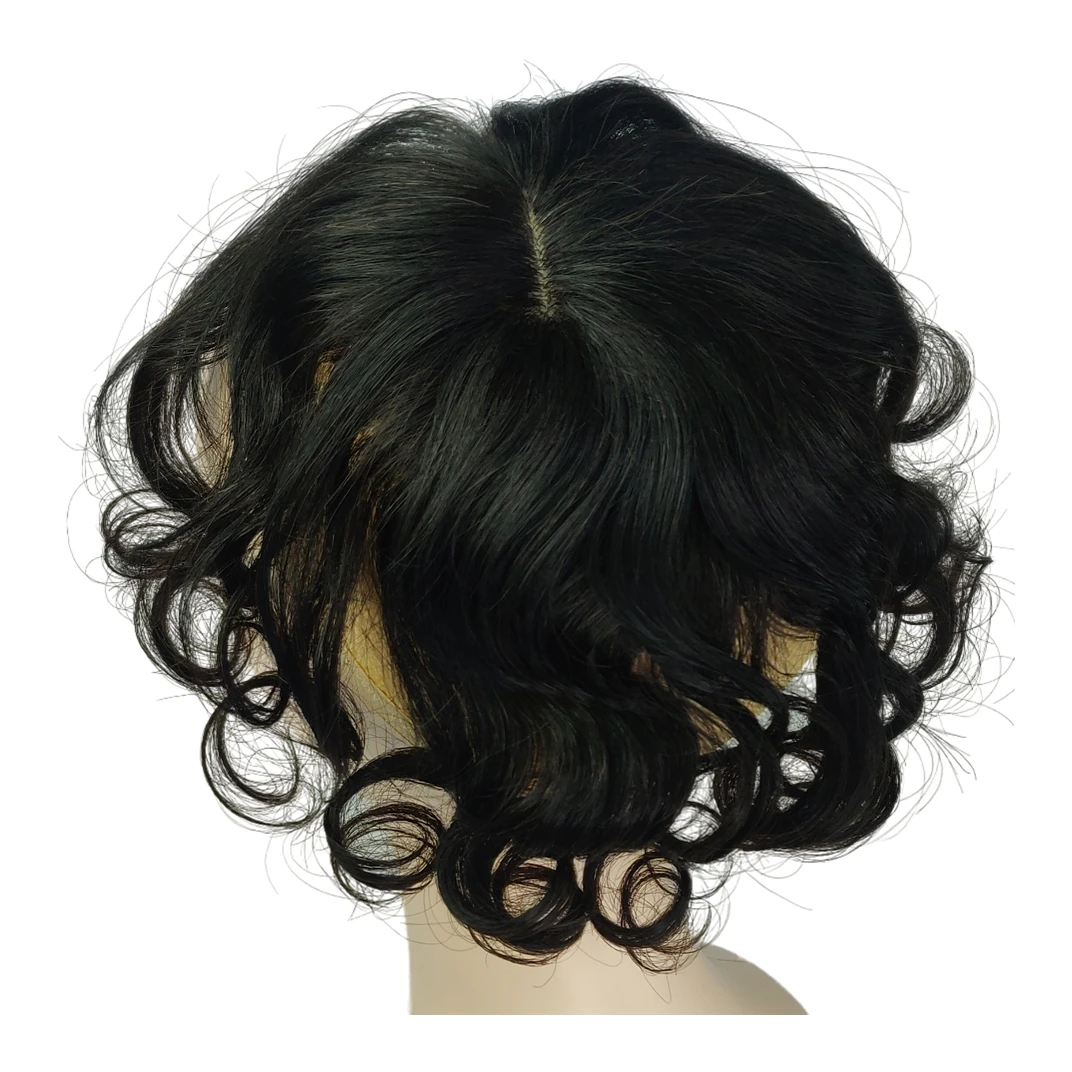 100% ผมมนุษย์จริง Toppers สําหรับผู้หญิงหยักธรรมชาติคลิปใน Hairpieces กับ Bangs อุปกรณ์เสริมผมลูกไม้ & Pu ฐาน 10x12 ซม.