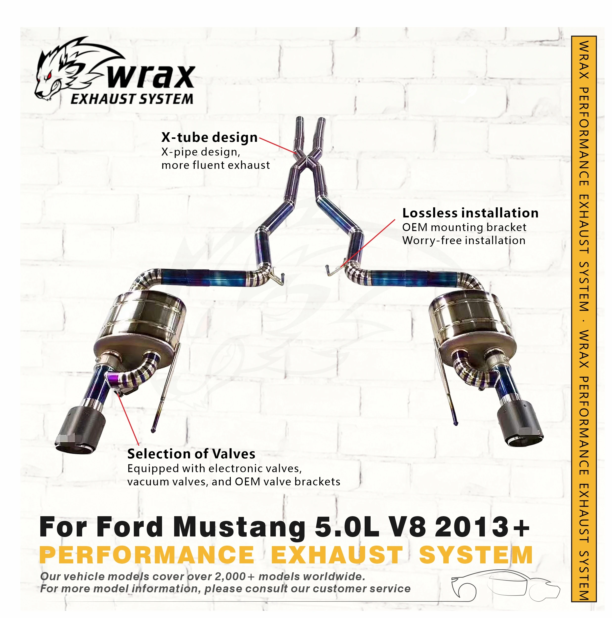 

WRAX Sport Exhaust System for Ford Mustang 5.0L V8 2013+ Titanium Alloy Catback with Wireless Remote Valve Race Car-grade Sound