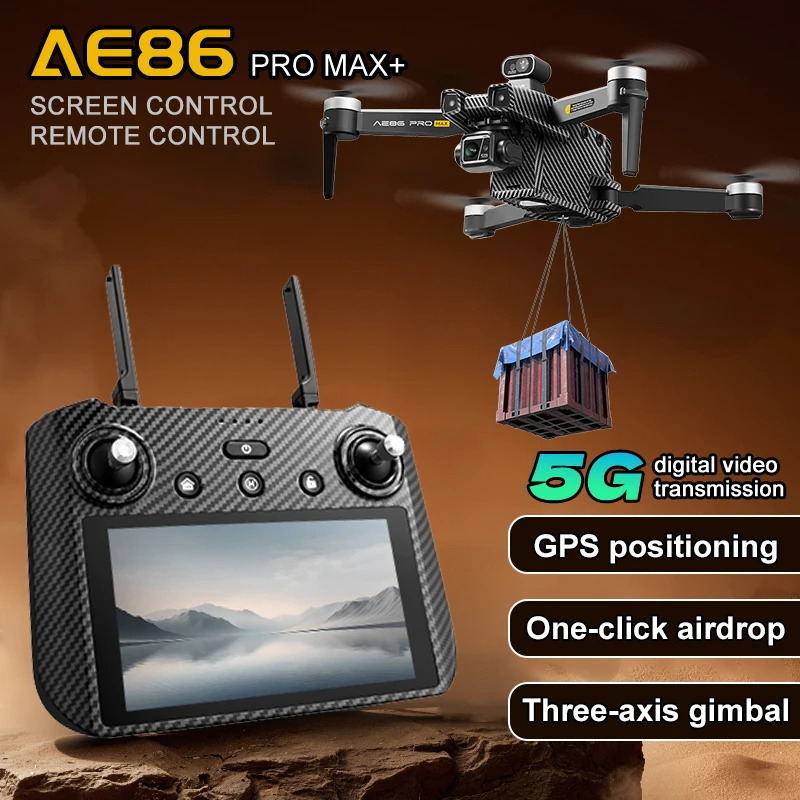

New AE86 PRO MAX Drone Professional aerial photography HD 8K With Screen Remote Control 10KM Obstacle Avoidance Fishing FPV Dron