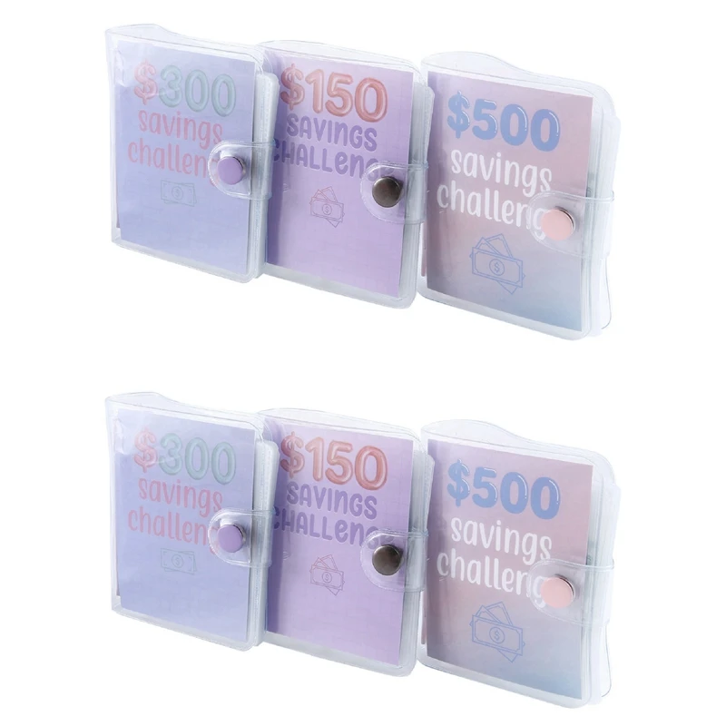 

6Pcs Mini Binder Savings Challenge 150/300/500 Saving Money Budgets Cash Envelope Wallet Budget Binder Notebook Budget