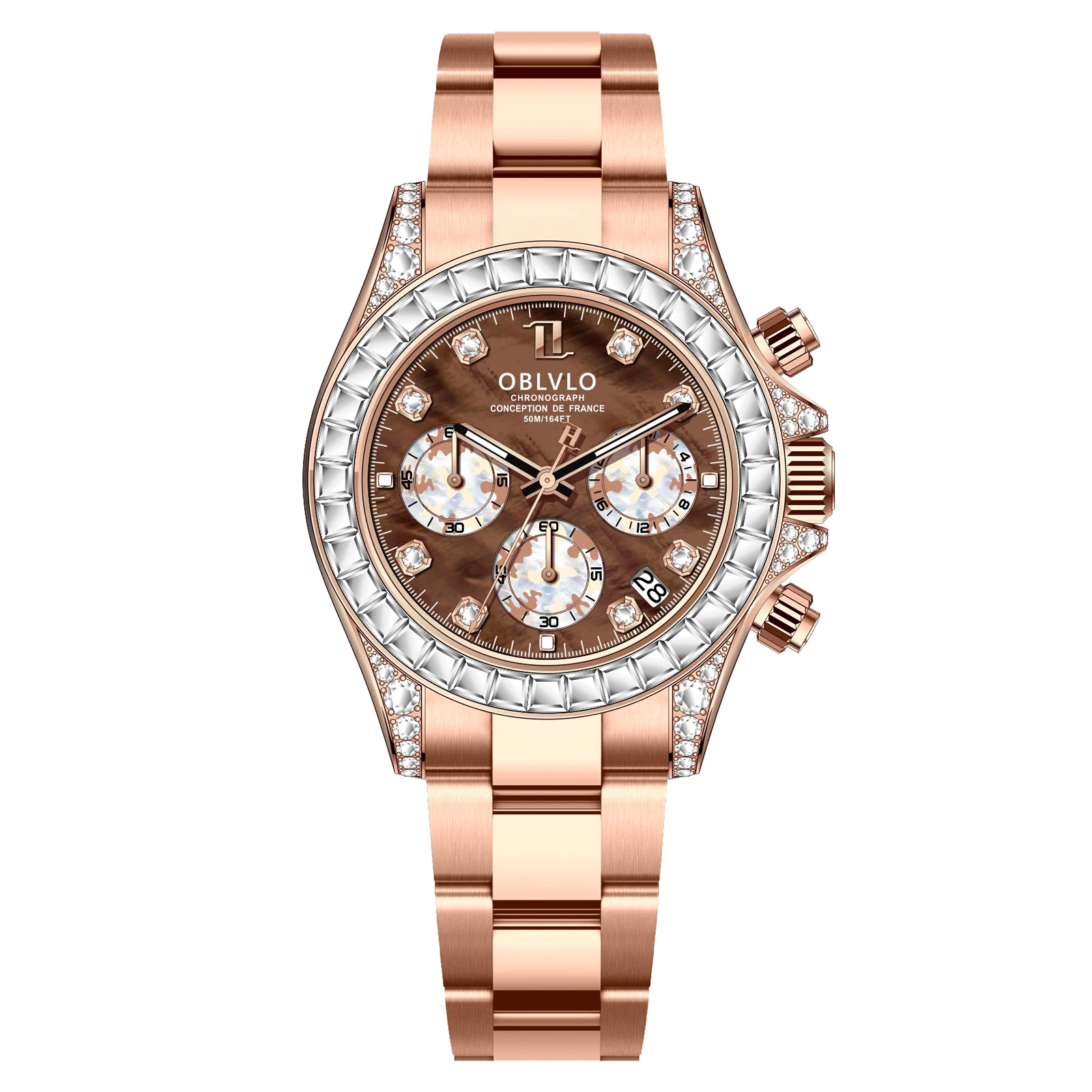 OBLVLO Orologio cronografo da uomo 40mm Orologio da polso al quarzo di lusso 50m Impermeabile Zaffiro Luminoso Tripla finestra Lunetta in cristallo