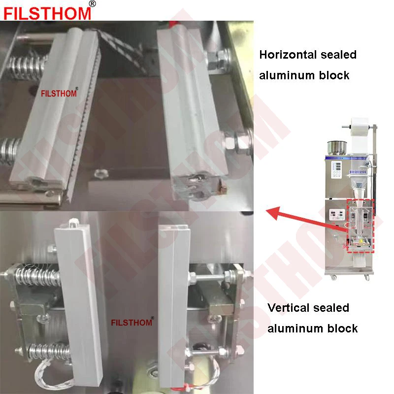 Molde de bloque de aluminio calefactor para máquina de envasado Vertical, accesorios sellados en la parte posterior de tres lados, sellado Horizontal Vertical