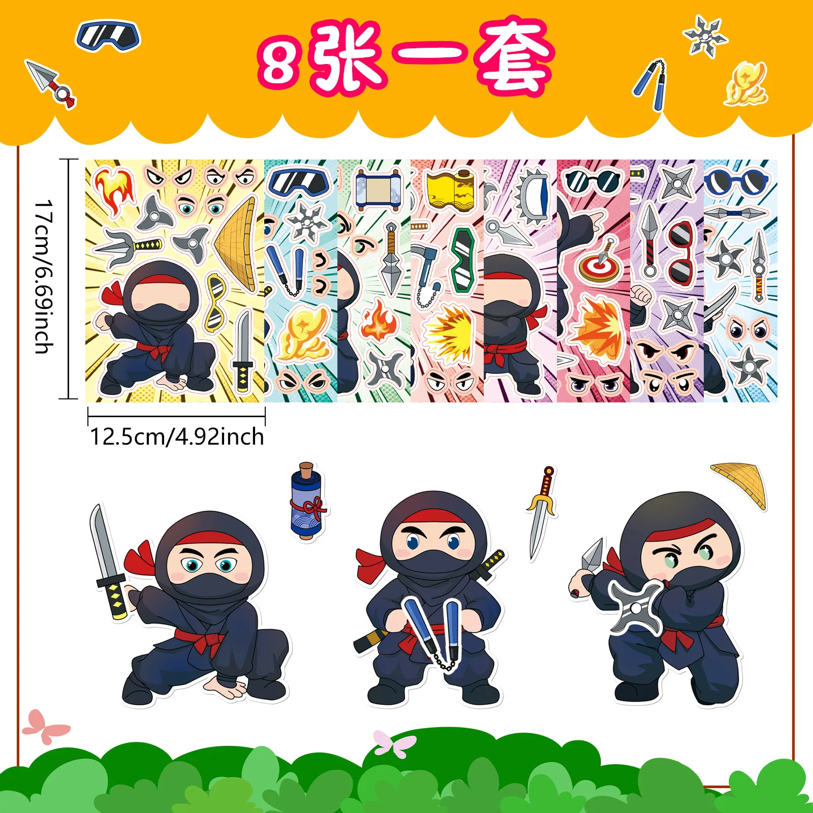 8/16 Lenzuola Nuovo Ninja Crea una Faccia Puzzle Adesivi Fresco Cartone Animato Decalcomania Giocattolo Educativo Per Bambini Puzzle Classico Giocattoli Per Bambini