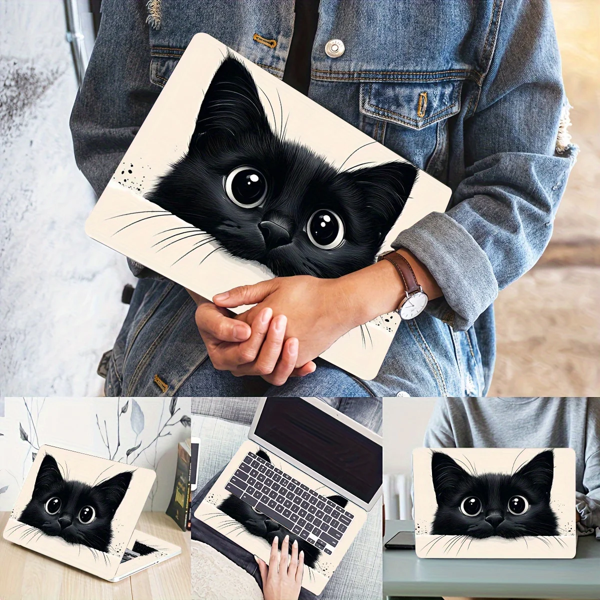

Набор из 2 наклеек на ноутбук с милыми кошачьими головами, винил, устойчивый к царапинам, с принтом в виде животных, универсальная защита