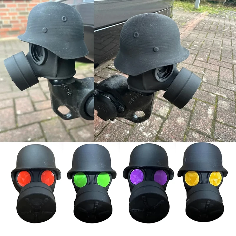 Trailer Hitch  Cover With Steel Helmet And Gas Mask  Prevent Receiver Tube From Rusting 3D Printed Trailer Hitch Ball Cover