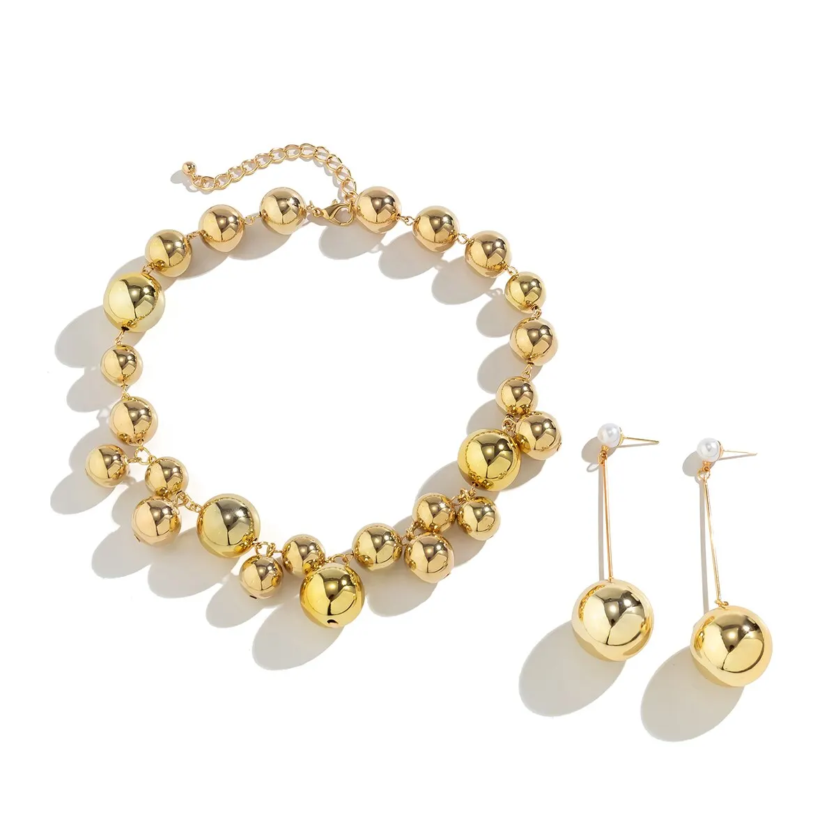 Punk Acrylic CCB Big Ball Bead Chain Necklace Drop Earrings for Women Vintage Chunky Clavicle Chain Grunge Jewelry Set Steampunk