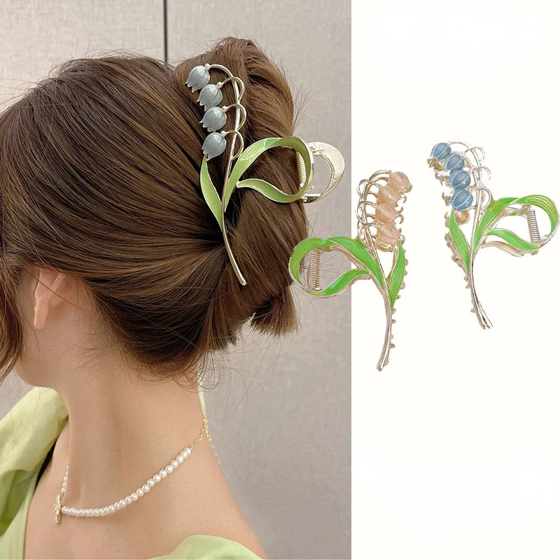 New Women Elegant Gold Lily of The Valley Geometric Crab Claw Hair Hairpin Clips Vintage Metal Headband Hair Accessories