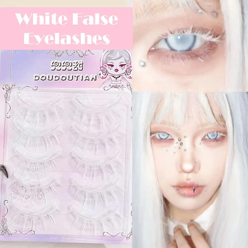 Juego de 5 pares de pestañas blancas, maquillaje, Cosplay, Manga Natura, esponjoso, extensión de pestañas cómicas de Halloween, pestañas de Color nieve