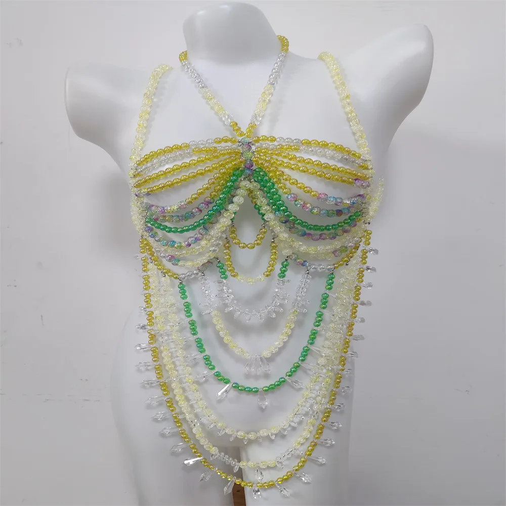 

2024 Hot-selling handmade pearl acrylic necklaces multi-layer sexy body chain