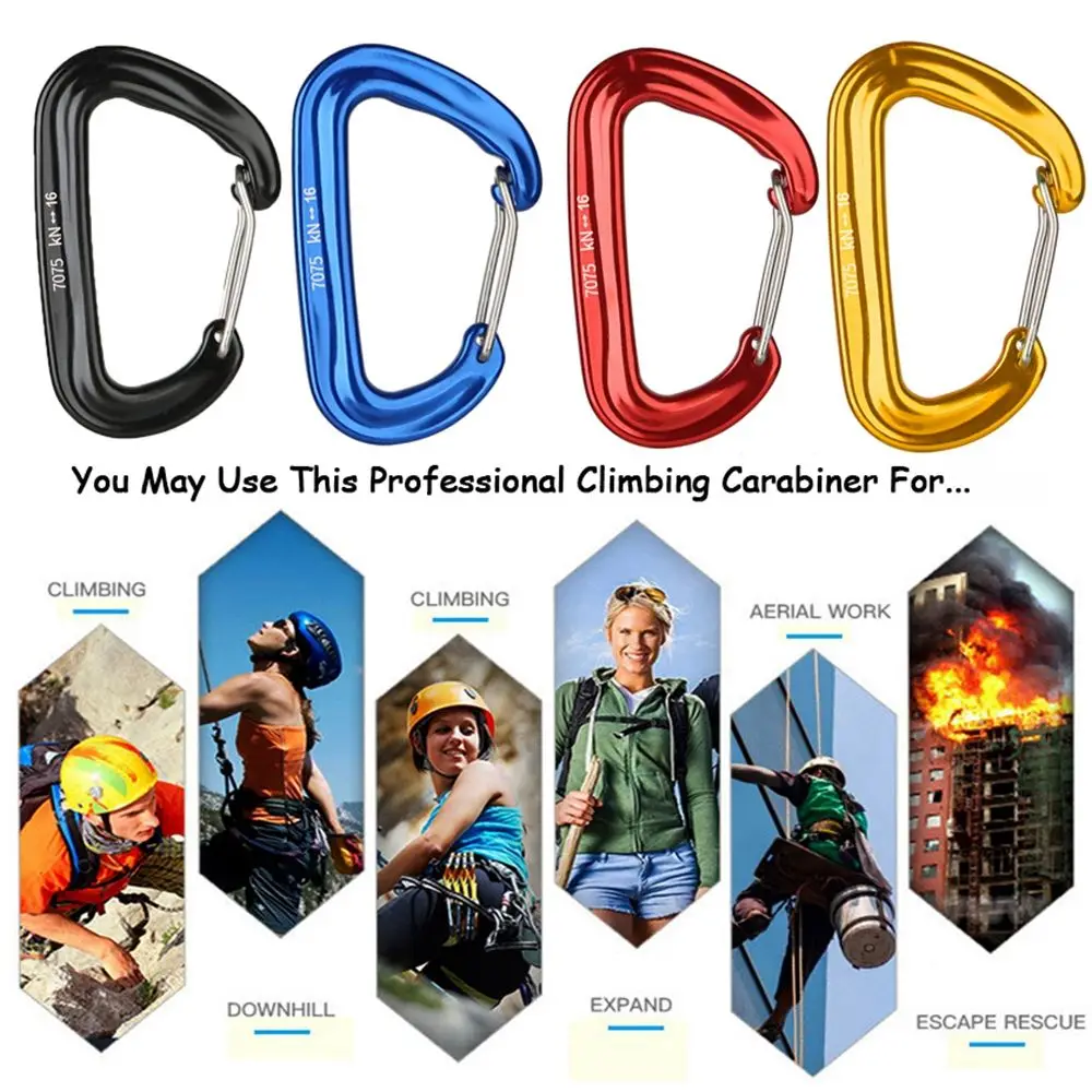 16KN Professional Climbing Carabiner D Shape Mountaineering Buckle Hook Safety Lock Outdoor Climbing Equipment Accessory