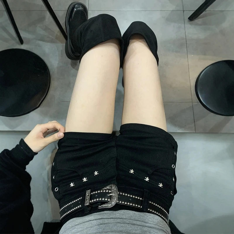 

High Waist Sexy Short Jeans Women's Summer High Waist Short Shorts Butt Covering A-Line Hot Pants Cool Dark Style Jeans