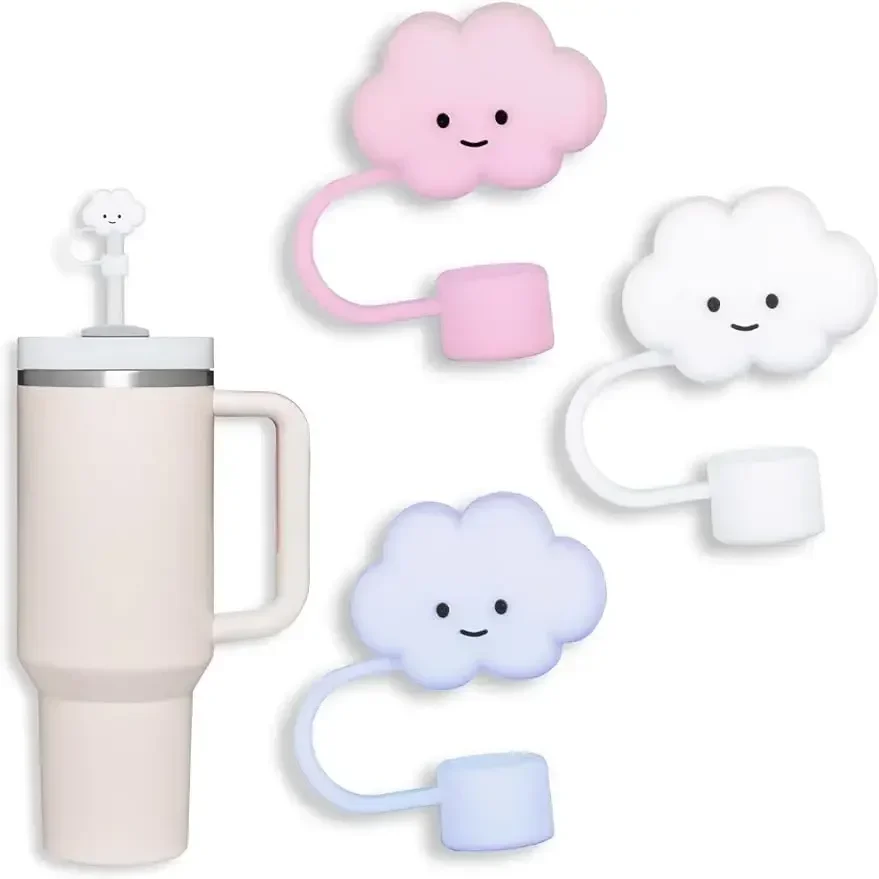 3 Pack Compatible with Stanley 30&40 Oz Tumbler, 10mm Cloud Shape Straw Covers Cap, Cute Silicone Cloud Straw Covers