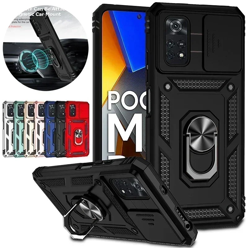 For Xiaomi Poco M4 Pro 4G Case Camera Armor Car Ring Phone Case For Poco Poko Pocco Little M4Pro M 4 Pro 4Pro M4 Pro Back Cover