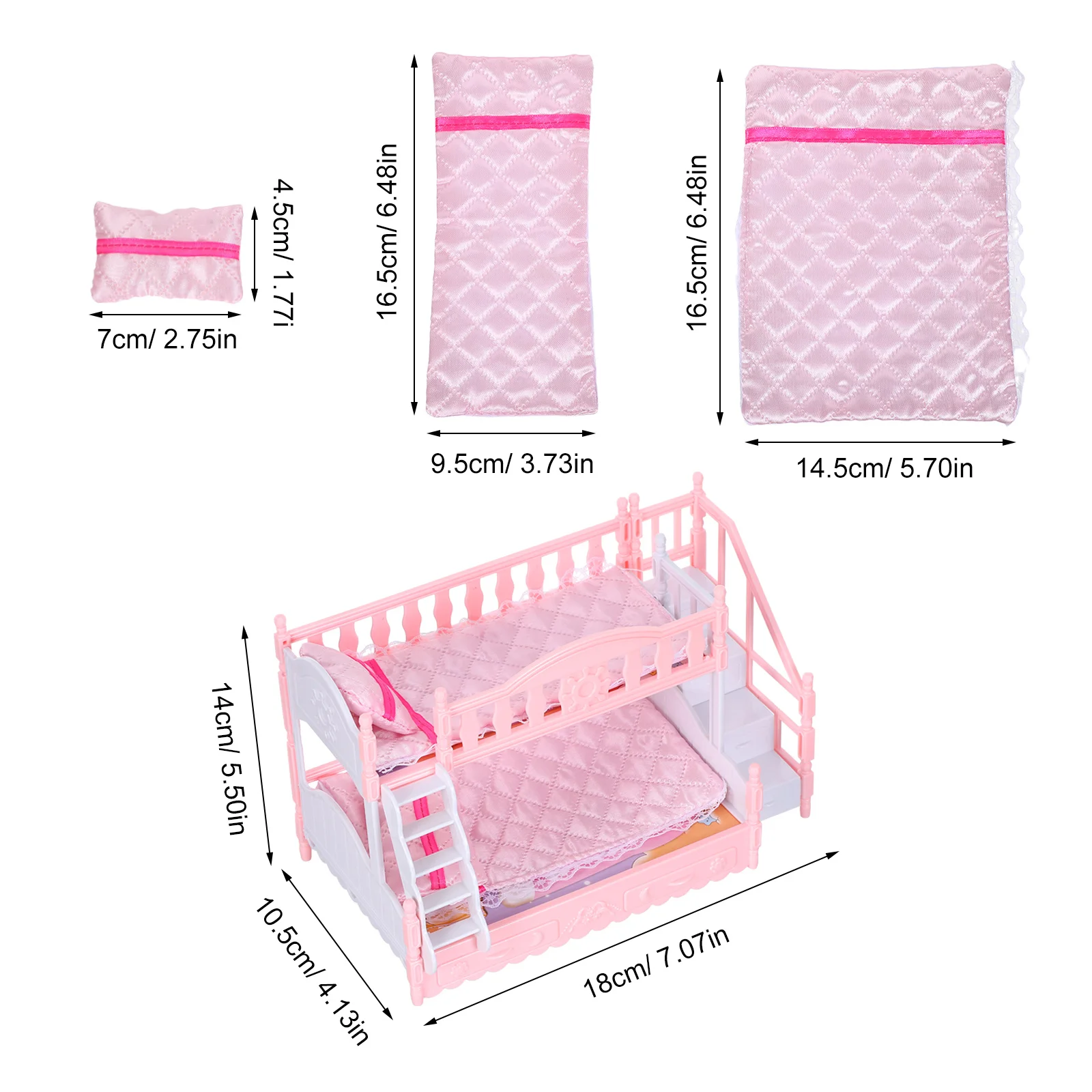 1Set Mini Huis Stapelbed 1:12 Schaal Realistische Simulatie Miniatuur Slaapkamer Meubels Laken Kussen Ladder Kleine Poppenhuis