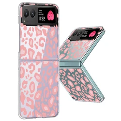 Clear Leopard Pattern Hard PC Folding Phone Case For Motorola Razr40 Razr50 Razr 50 40 Ultra Transparent Shockproof Bumper Cover