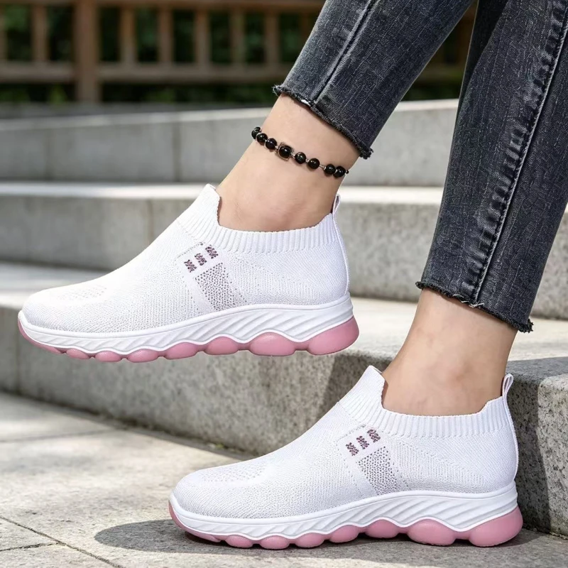Summer Lightweight Walking Shoes Women's Sneakers Mesh Breathable Platform Sports Shoes for Woman Comfortable Knitted Sock Shoes