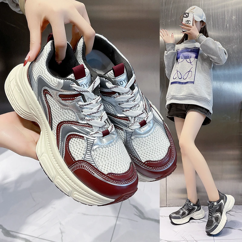 

Women's Chunky Elevator Dad Shoes, Breathable Mesh Low-Top Sneakers, Non-Slip Wear-Resistant Outdoor Casual Athletic Shoes