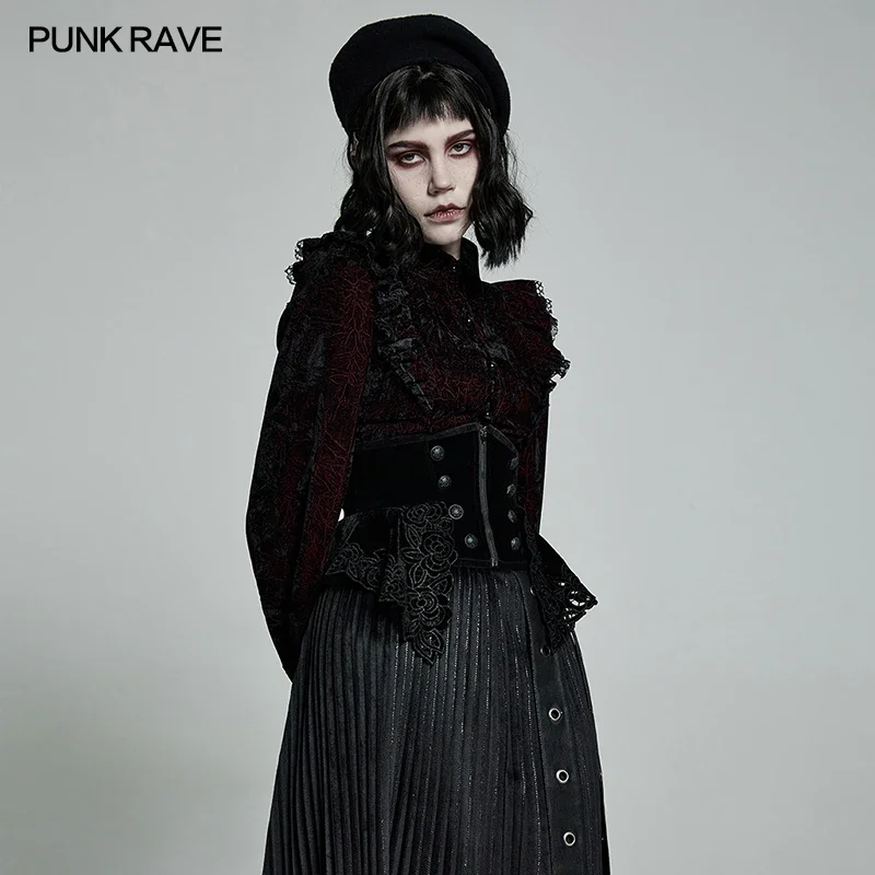 PUNK RAVE gotico delle donne splendido retrò decalcomanie velluto corsetto accessori femminili corpo sottile cintura nera