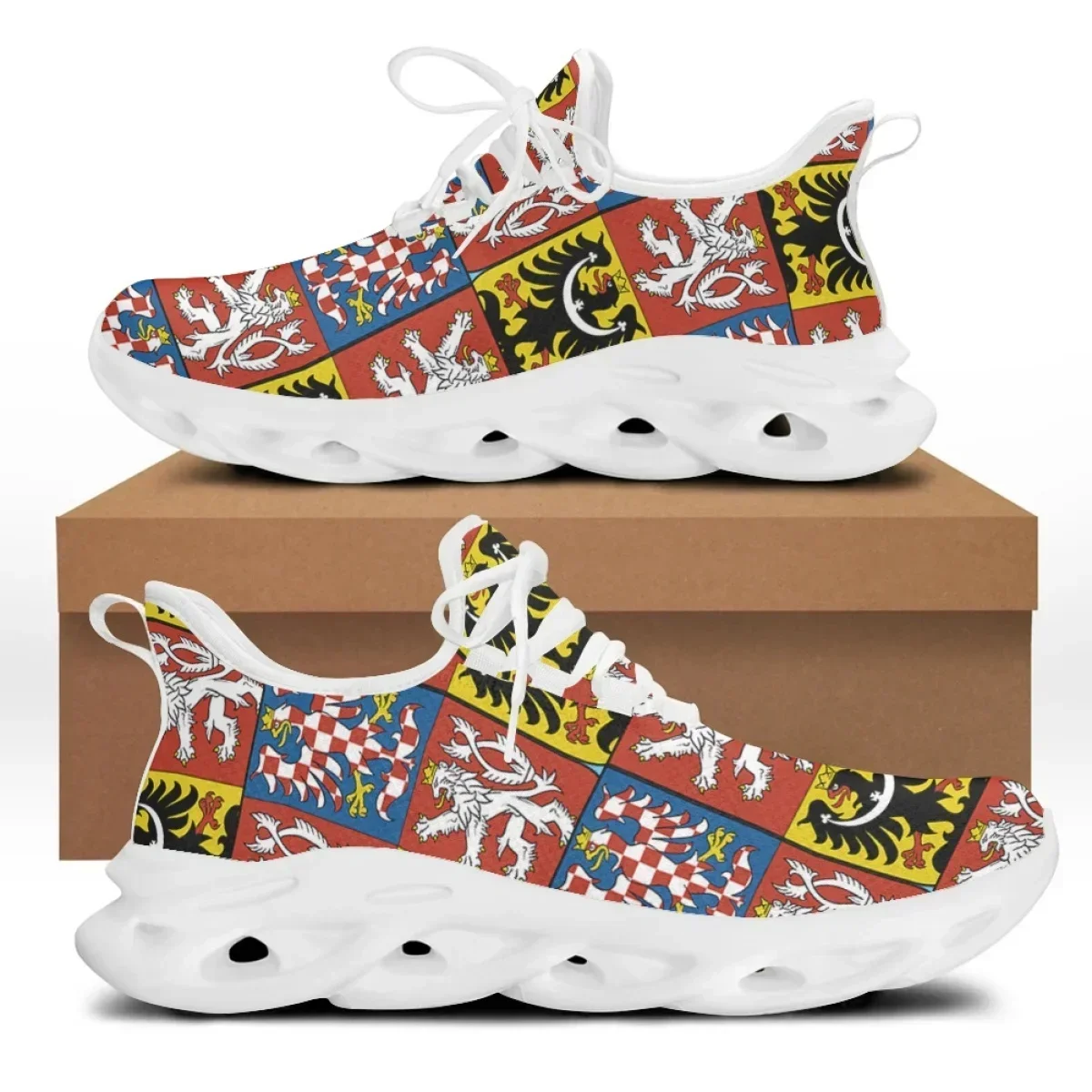 CYWGIFT Фотошторы Герб Чехии Sneakers Lace up Casual Sneaker for Women Fashion Light Walk Flat Shoe Breathable Mesh Footwear