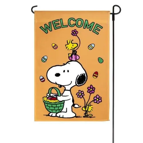 SNOOPY PEANUTS GANG EASTER Basket  Woodstock Flowers Garden Flag 12