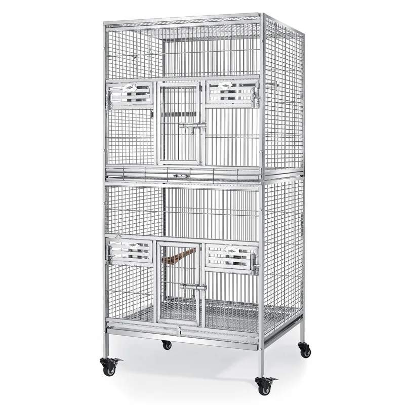 Stainless Steel Medium-to-Large Parrot Cage Double-Layer Birdcage Model A30 Rectangular Shape
