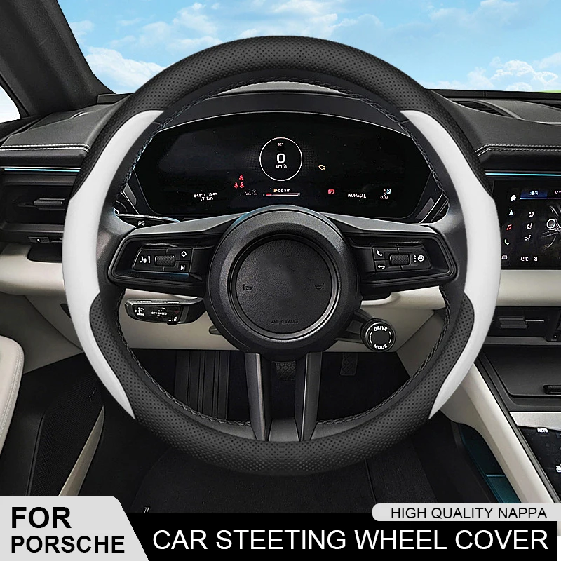 

38cm Leather Car Steering Wheel Cover Anti-slip For Porsche Panamera Cayenne Taycan 911 718 Macan Carrera-GT 944 Car Accessories