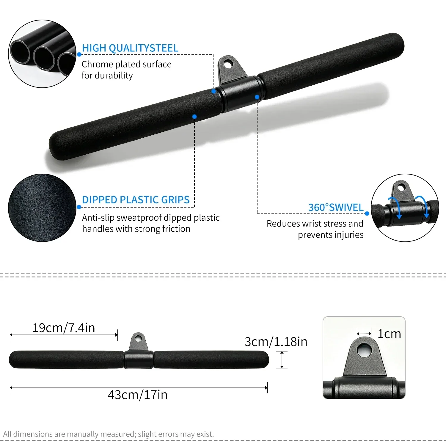 Tricep Straight Bar with PVC Soft Handle, Pull Down Bar 360 Rotating, Lat Pulldown Attachments Cable Machine Attachments