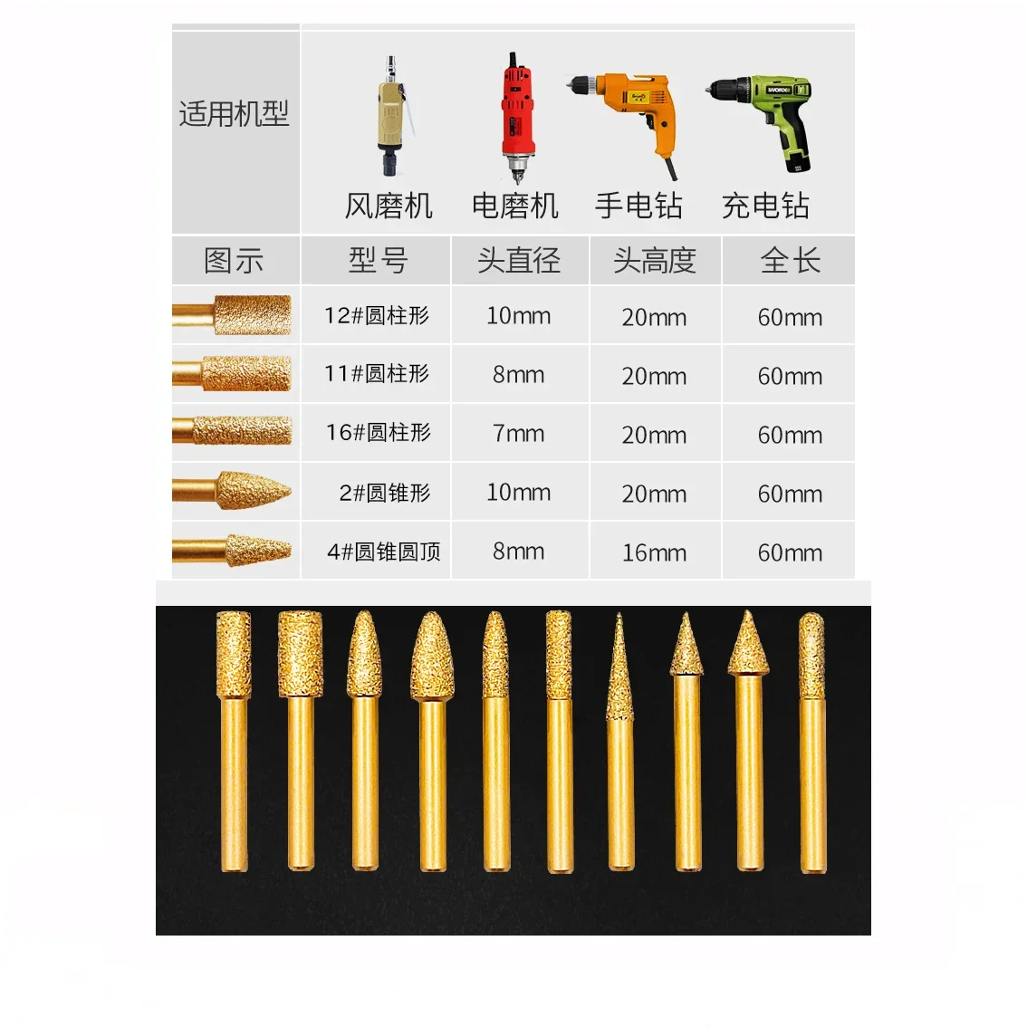 Diamond Grinding Headwith Handle Spherical Alloy Grinding Head With Coarse Sand Fine Sand For Metal/Jade/Glass/Finely Polished