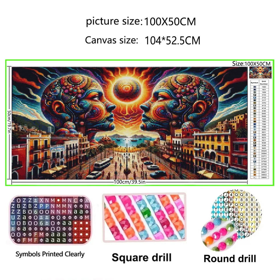 5D Diy Diamond Painting Puerto Vallarta Sunset Art,Psychedelic Street,Surreal Faces,Colorful Mexican Architecture Embroiery Kit