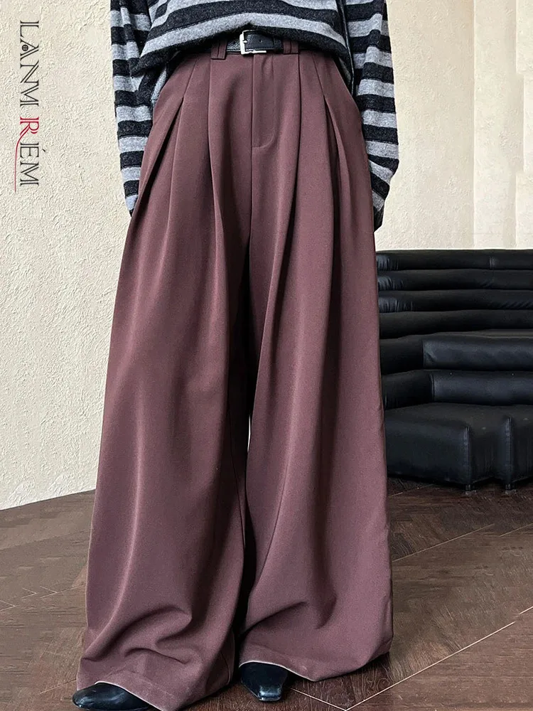 LANMREM Designer High Waisted Suit Pants Women 2025 Spring New Large Drawstring Legs Casual Floor Trousers Office Lady 2DB1796