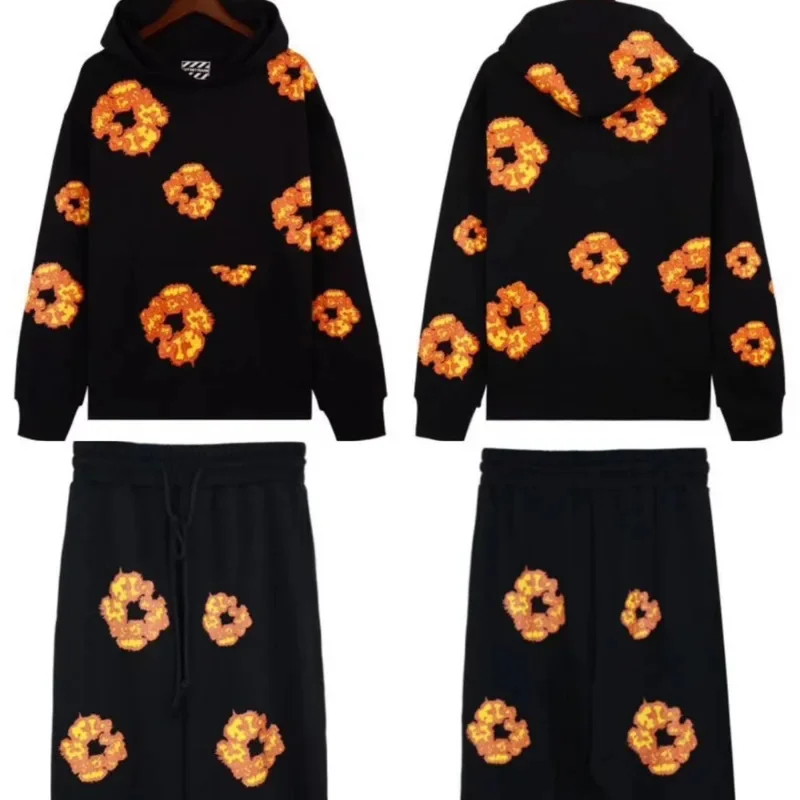 

American Fashion Pattern 3D Foam Printed Loose Hooded Sweatshirt Long Pant Sports Suit Couple Casual Y2k Sweatshirt Hoodie Suit