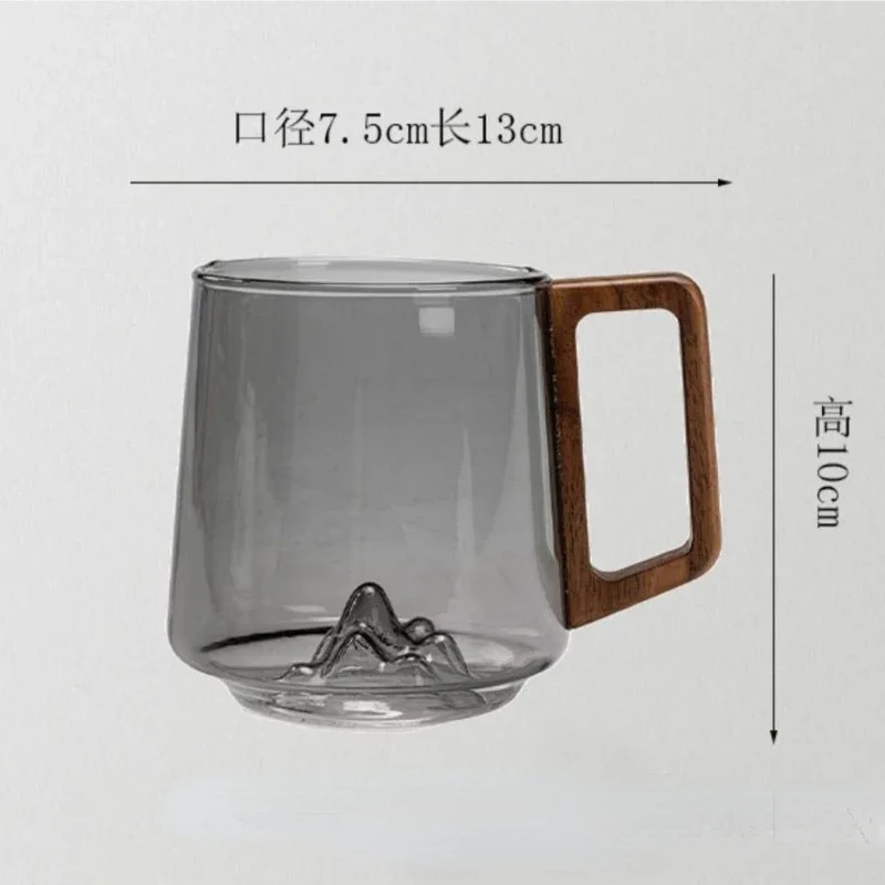 Guanshan Glass Single-layer Side Wooden Handle Drinking Cups Household Large-capacity Milk Tea Juice Single-layer Cup