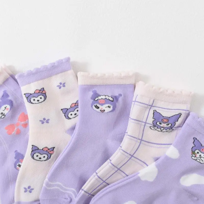 5 Paris Sanrio Socks Kuromi Mymelody Autumn Baby Large and Small Children's Princess Socks Sweat Absorption Children's Socks