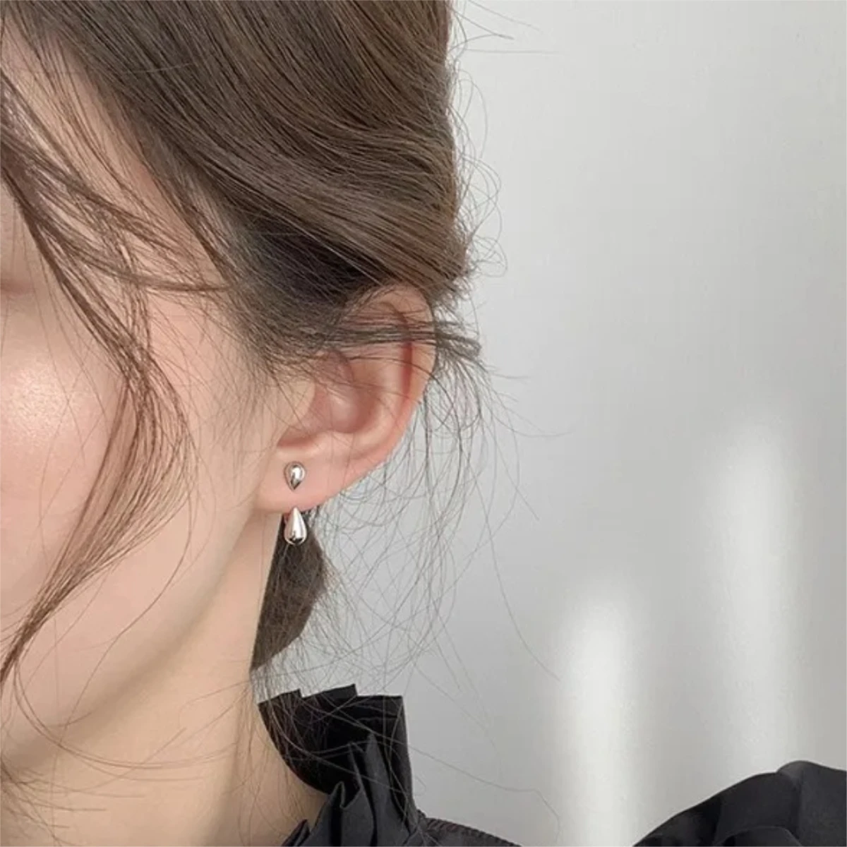 Pendientes Sencillos Tipo Stud, Tendencia 2025, Joyería para Mujer, Color Plata, Diseño de Gota de Agua, Doble Uso, Pequeños y Lindos, Estilo Coreano, Pendientes para Hombre