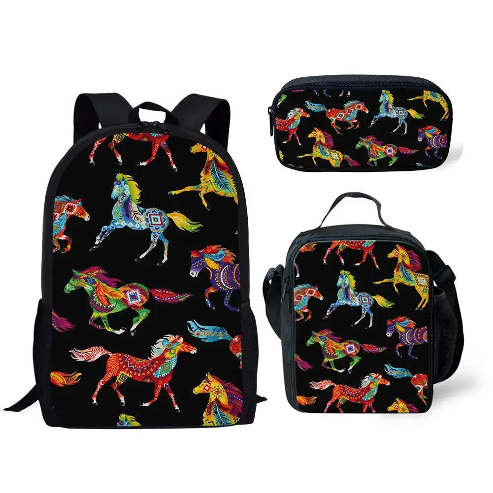 Imagem -05 - Tribal Colored Cavalos 3d Print Mochila Bolsas de Viagem Estudante Mochila Laptop Lunch Bolsa Lápis Case Trendy Pcs Set