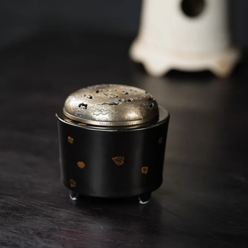 Antique Black Glaze Sprinkled Gold Cylinder Electric Incense Burner 24-hour Constant Temperature Ceramic Home Meditation Stove