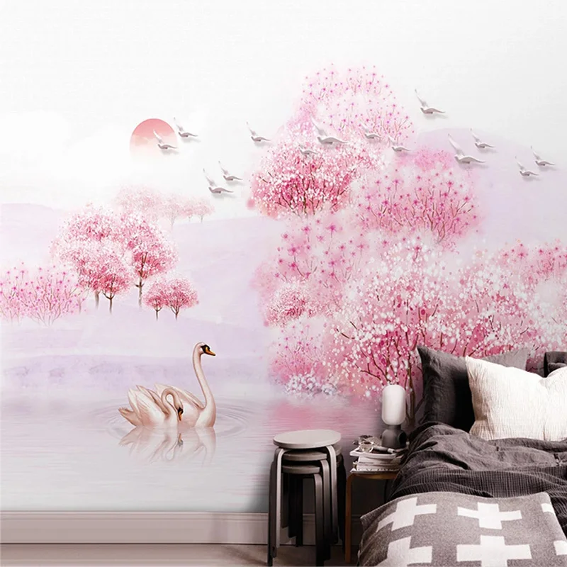 Customized Photo Wallpaper Beautiful Peach Blossom Forest Mural Wedding House pink tree Living room sofa TV background bedroom